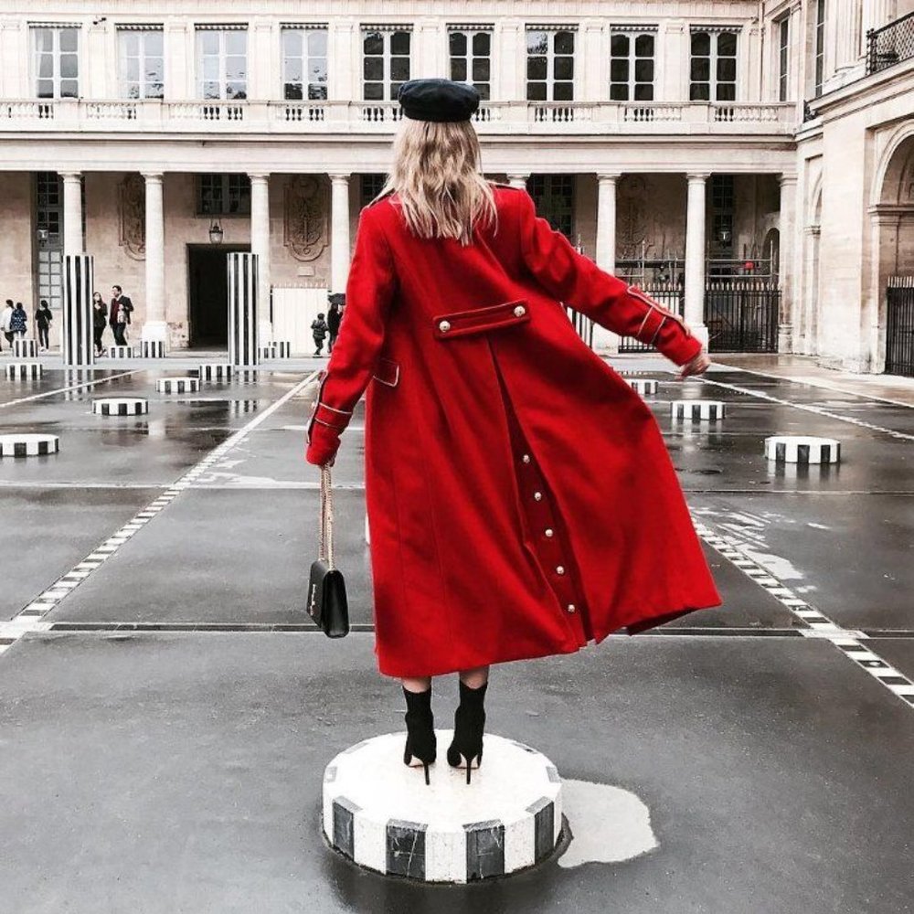 Olivia Palermo for BR Red Wool Maxi Military Coat - Picture 4 of 9
